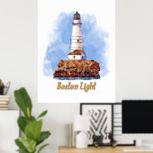 Poster Phare de Boston Light - Aquarelle Massachusetts (Bureau à domicile)