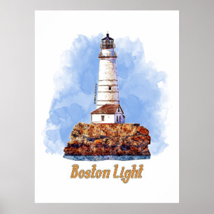 Poster Phare de Boston Light - Aquarelle Massachusetts