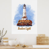 Poster Phare de Boston Light - Aquarelle Massachusetts (Cuisine)
