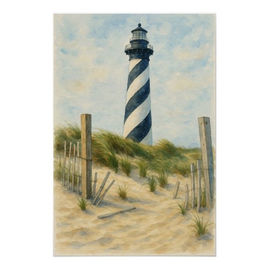 Poster Phare de Cape Hatteras Aquarelle (Devant)