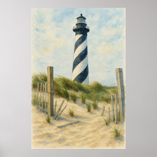 Poster Phare de Cape Hatteras Aquarelle (Devant)