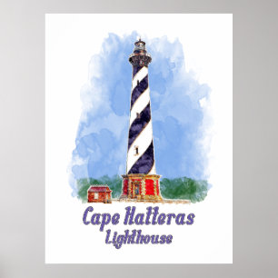 Poster Phare de Cape Hatteras aquarelle Caroline du Nord