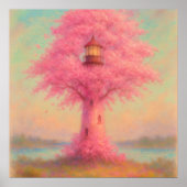 Poster Phare de Cherry Blossom - Style Peinture Pastel (Devant)