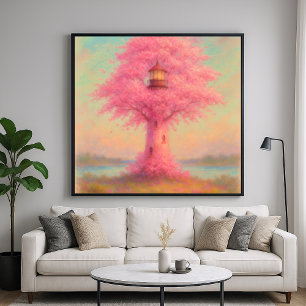 Poster Phare de Cherry Blossom - Style Peinture Pastel