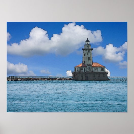 Poster Phare de Chicago Harbor à l'aquarelle (Devant)