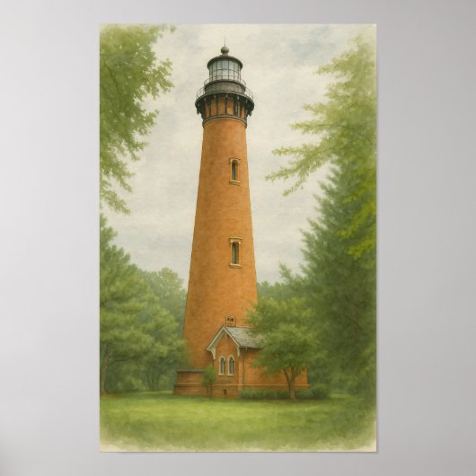 Poster Phare de Currituck Beach Aquarelle (Devant)