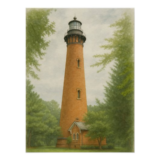 Poster Phare de Currituck Beach Aquarelle (Devant)