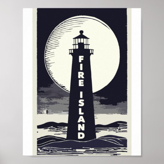 Poster Phare de Fire Island New York Lune (Devant)
