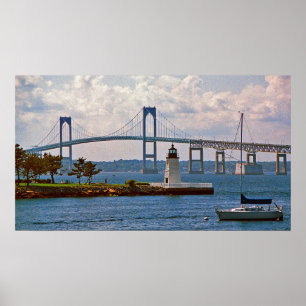 Poster Phare de Goat Island et pont Newport