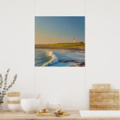 Poster Phare de la baie d'aquarelle avec les vagues océan (Cuisine)