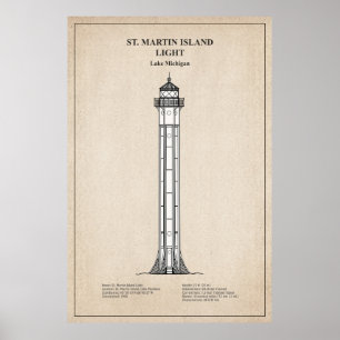 Poster Phare de l'île St Martin - Michigan - SBD