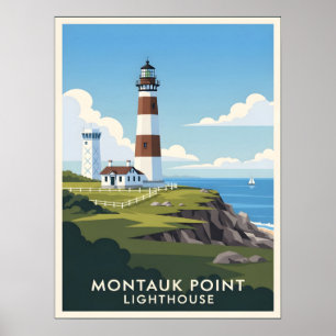 Poster Phare de Montauk Point, Falaise Côtière & Voilier