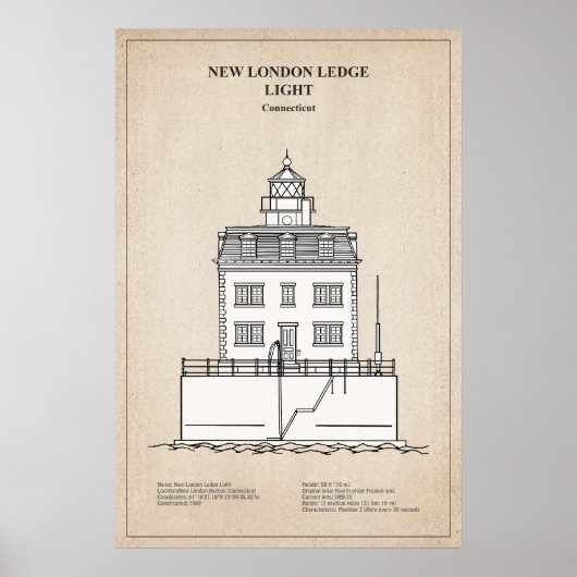 Poster Phare de New London Ledge - Connecticut - SBD (Devant)