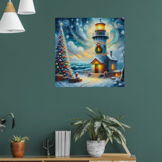 Poster Phare de Noël Arbre Nautique Bleu Côtier (Salon 1)