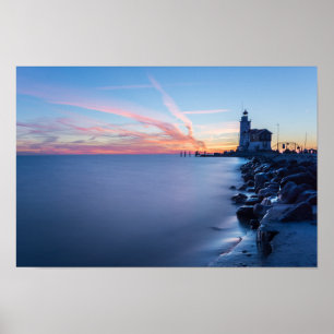 Poster Phare de Paard van Marken au lever du soleil bleu