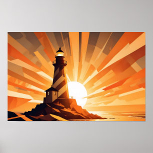 Poster Phare de paysage abstrait arrière-plan de la côte