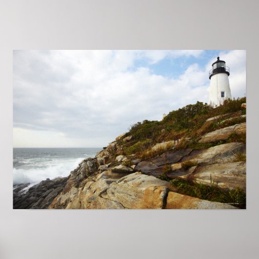 Poster Phare de Pemaquid Point sur une colline rocheuse (Devant)
