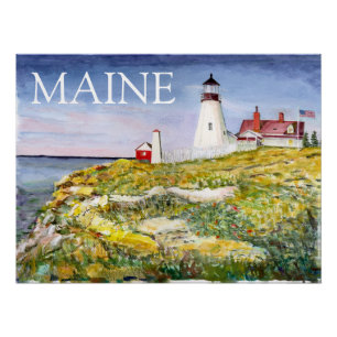 Poster Phare de Portland Head Maine Aquarelle Peinture