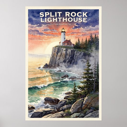 Poster Phare de Split Rock Minnesota Voyage Rétro (Devant)