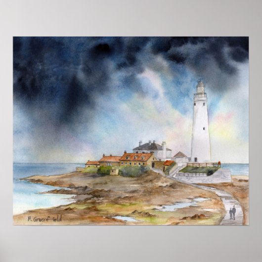 Poster Phare de St Marys Aquarelle de Whitley Bay (Devant)