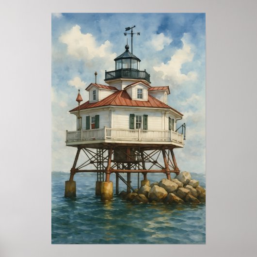Poster Phare de Thomas Point Shoal Aquarelle (Devant)