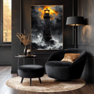 Poster Phare Dramatique au Milieu d'une Tempête dans le S