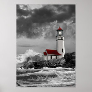 Poster Phare du Cap Blanco en noir et blanc