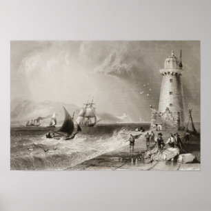 Poster Phare du sud de mur avec la colline de Howth