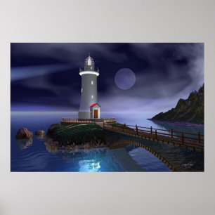 Poster Phare Elliot Key - Pleine lune