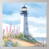 Poster Phare en fleurs | Fleur aquarelle côtière (Devant)