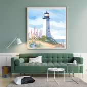 Poster Phare en fleurs | Fleur aquarelle côtière