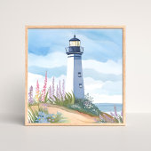 Poster Phare en fleurs | Fleur aquarelle côtière