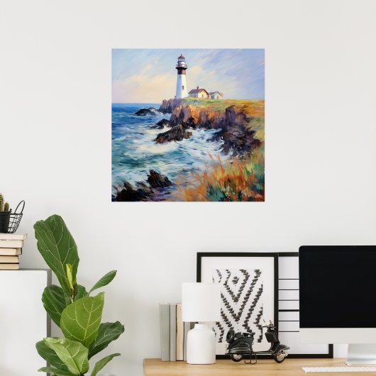 Poster Phare En Mer - Art Impressionniste Français (Bureau à domicile)