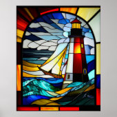 Poster Phare en verre tendu et navire (Devant)