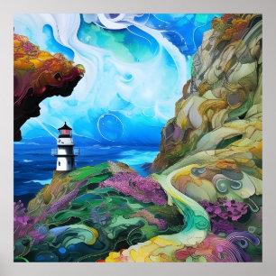Poster phare face à la mer