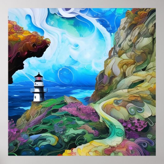 Poster phare face à la mer (Devant)