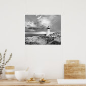 Poster Phare gris Noir Blanc Nuages Mer Océan (Cuisine)