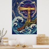 Poster phare la nuit avec des vagues (Cuisine)