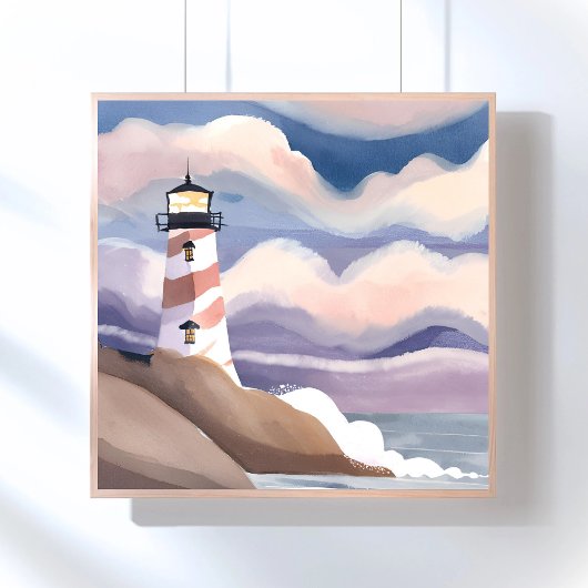 Poster Phare maritime | Aquarelle Peinture Océanique