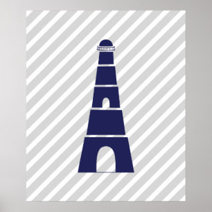 Poster Phare nautique à rayures bleues et grises