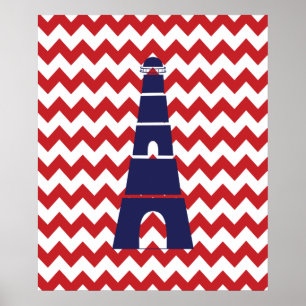Poster Phare nautique rouge et bleu de Chevron