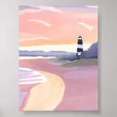 Poster Phare pastel | Aquarelle de rivage de plage côtièr (Devant)