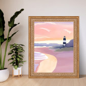 Poster Phare pastel | Aquarelle de rivage de plage côtièr