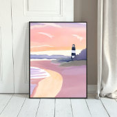 Poster Phare pastel | Aquarelle de rivage de plage côtièr
