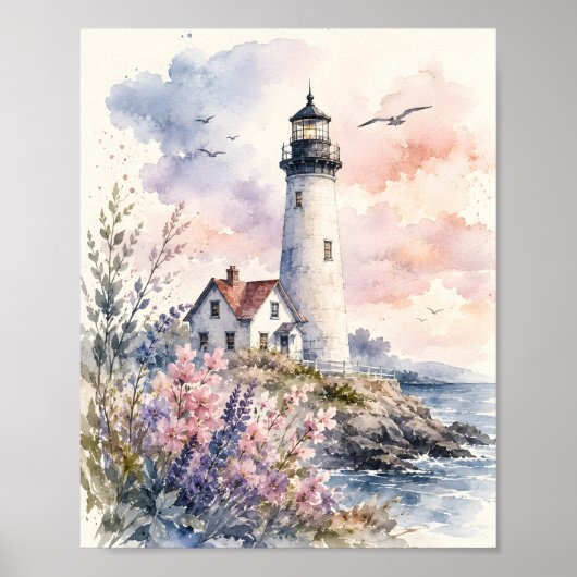 Poster Phare peint à l'aquarelle (Devant)