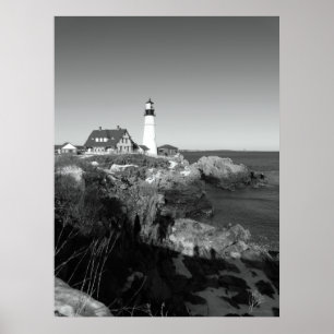 Poster Phare principal noir et blanc de Portland