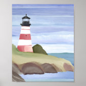 Poster Phare rouge | Peinture aquarelle de l'océan côtier (Devant)