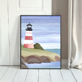 Poster Phare rouge | Peinture aquarelle de l'océan côtier