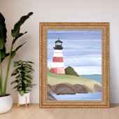 Poster Phare rouge | Peinture aquarelle de l'océan côtier