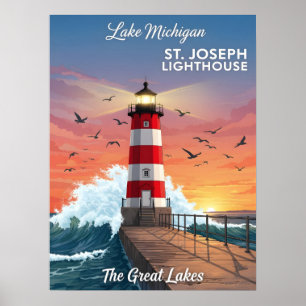 Poster Phare St. Joseph sur le lac Michigan